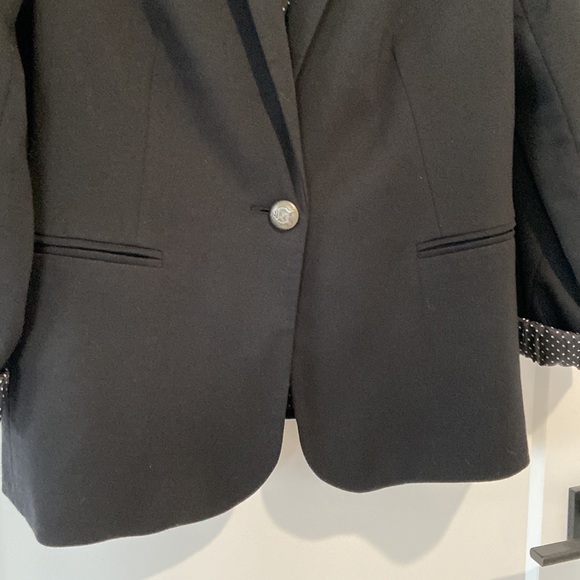 George Womens Blazer Size M Medium Black Polka Dot Lining One Button Faux Pocket - Picture 3 of 9